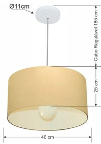 Lustre Pendente Cilíndrico Md-4202 Cúpula em Tecido 40x25cm Algodão Crú - Bivolt