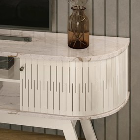 Rack TV 75 Pol 183cm Bancada para Sala Enzari M20 - D'Rossi - Calacata e Off White