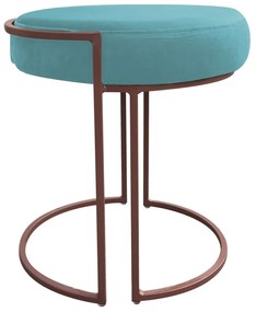 Puff Redondo Base Industrial Cobre Kit 2 Love Suede - Azul Turquesa