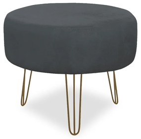 Puff Chloe Pés Hairpin Legs Dourado Suede Cinza