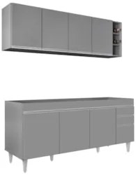 Armário Cozinha e Balcão Para Pia 180cm Dallas Cinza        - Lumil
