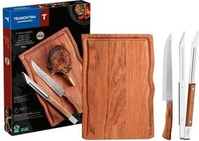 Kit para Churrasco Tramontina em Aço Inox e Madeira com Tábua 3 Peças