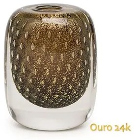 Vasinho Quadrado 3 Tela Fumê com Ouro Murano Cristais Cadoro