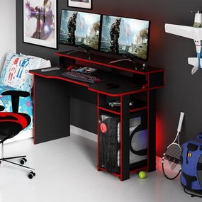 Mesa Gamer Escrivaninha Tecno nicho Preto Vermelho
