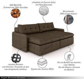 Sofá Retrátil Bipartido Sala de Estar Belém 224cm Couro Marrom Manchado G52 - Gran Belo