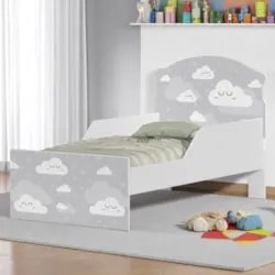 Mini Cama Infantil 148x68cm Com Proteção Lateral Nuvens K06 - Mpozenat