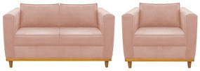 Kit Sofá 2 Lugares e Poltrona Europa Suede Rosê ADJ Decor