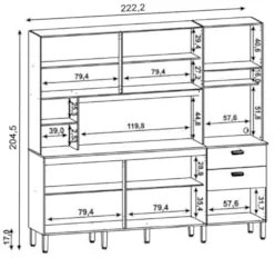 Armário de Cozinha Compacta 222cm Intensa Z06 Freijó/Nero - Mpozenato
