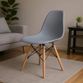 Cadeira para Sala de Jantar Eiffel Eames Cinza Base Madeira - D'Rossi