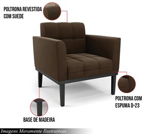 Kit 2 Poltronas Decorativas Karen Pés Fixo em Madeira Preto Suede Marrom 19 - Gran Belo