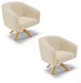 Poltrona Sala Decorativa Giratória Madeira Kit 2 Stella Linho D03 - D'Rossi - A27 Areia