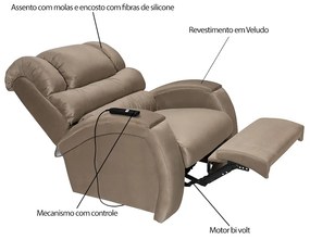 Poltrona do Papai Reclinável Elétrica com Controle Sala de Estar Oasis Veludo Nude G23 - Gran Belo