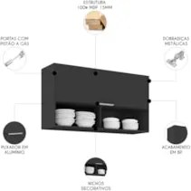 Armário de Cozinha Aéreo 100cm Pérola Z34 Preto             - Mpozenat