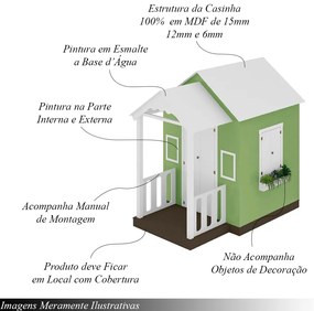 Casinha de Brinquedo MDF com Varanda Artesanal Branco/Verde L12 - Gran Belo