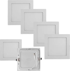 Kit 5 Plafons LED Embutir Quadrado Branco 12W Panel