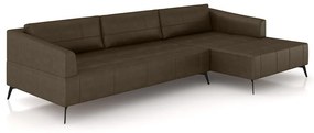 Sofá Bipartido Sala de Estar Kiara 312cm Chaise Direito Pés de Ferro Couro Marrom Manchado G52 - Gran Belo