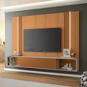 Conjunto Home Suspenso c/LED e Mesa de Centro Rennes MDF/MDP Cinamomo/Off White G26 - Gran Belo