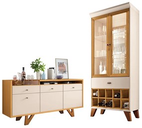 Conjunto Decorativo Cristaleira e Buffet Aparador Ópera/Sollare Off White/Cinamomo G26 - HB Móveis