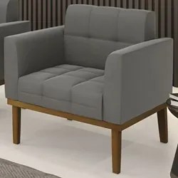 Poltrona Decorativa Base Madeira Castanho Ana Suede Grafite - Ibiza