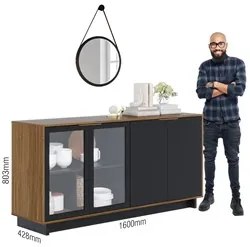 Balcão Aparador Buffet Vicky Com Espelho Adnet 67cm C05 Noce Milano/Pr