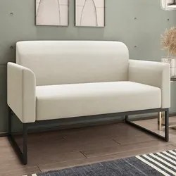Poltrona Namoradeira 2 Lugares Base Industrial Preta Maressa A19 Linho