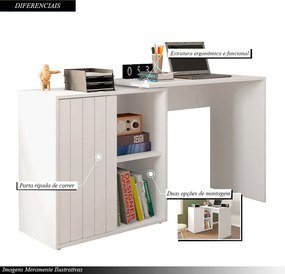 Mesa para Computador Amel Home 140cm Porta Ripada de Correr MDP Branco G11 - Gran Belo