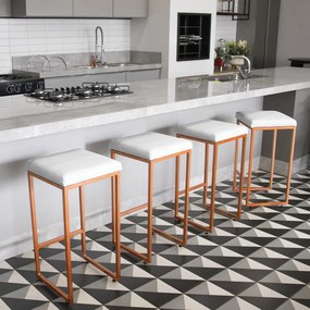 Banqueta Alta para Cozinha Industrial Nick Bronze e Sintético D03 - D'Rossi - Branco