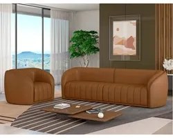 Sofá Decorativo 3 Lugares 252cm e Poltrona Meris M22 Sintético Caramel