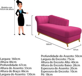 Recamier Vanessa 160cm Lado Direito Suede Pink - ADJ Decor