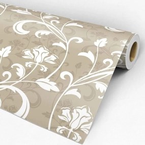 Papel de parede adesivo floral marrom e branco