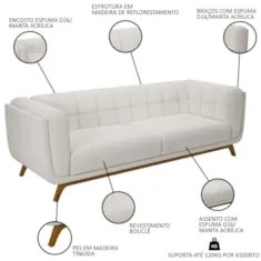 Sofá Living Decorativo 2 Lugares 180cm Bellart Z32 Boucle Branco - Mpo