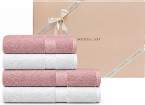 Jogo Banhão 4 Pçs Sortidas Literie 100% Algodão Allure c/ Caixa de Presente - Branco e Rose  Branco e Rose