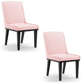 Cadeira Sala de Jantar Base Madeira Preto Kit 2 Sofia Suede D03 - D'Rossi - Rosa Bebê
