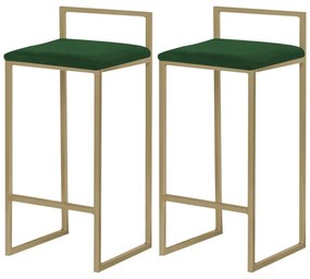 Kit 2 Banqueta Decorativa Selena Base Gold Suede Verde G41 - Gran Belo