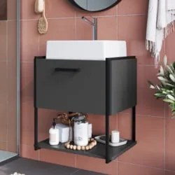 Gabinete de Banheiro Suspenso 50cm com Cuba Moly Grafite Z54 - Mpozena