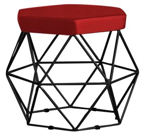Puff Decorativo Base Preta Elsa Suede Vermelho G41 - Gran Belo