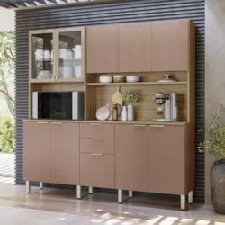 Armário de Cozinha Compacta 198cm Aurea D02 Amêndola/Marsala - Mpozena