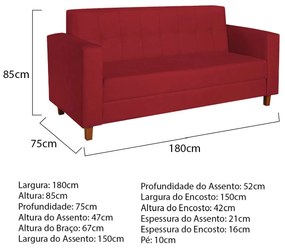 Sofá 2 Lugares Denver Suede Vermelho - ADJ Decor