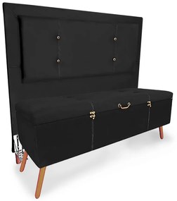 Cabeceira com Calçadeira Baú Casal 140cm Caribe Suede Preto - Sheep Estofados - Preto