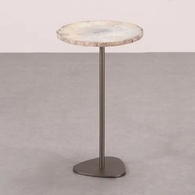 Mesa Apoio Urano Baixa Tampo Pedra Ágata Base Aço Bronze - 72636 Sun House