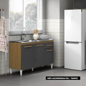Balcão Cozinha com Tampo 120cm 1 Gaveta Grazieli A09 - D'Rossi - Atacama e Grafite