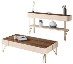Conjunto Decorativo Aparador MDP/MDF e Mesa de Centro Rennes Off White/Castanho G26 - Gran Belo