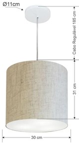Lustre Pendente Cilíndrico Md-4036 Cúpula em Tecido 30x31cm Rustico Bege - Bivolt