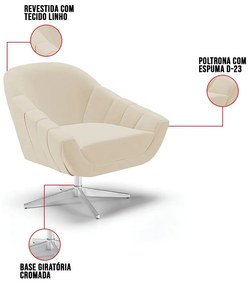 Poltrona Giratória Giovana Linho Base Cromada D01 - D'Rossi - A27 Areia