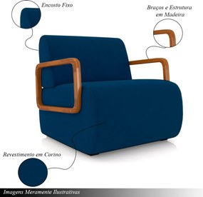 Poltrona Decorativa Sala de Estar Odessa Braços em Madeira Veludo Azul G33 - Gran Belo