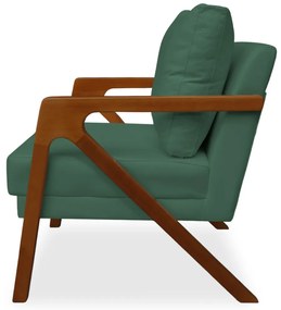 Poltrona Decorativa Amber Base De Madeira Veludo Verde Bandeira