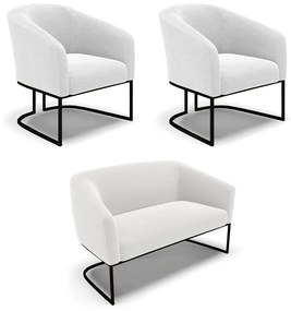 Namoradeira e 2 Poltronas Industrial Preto Stella Bouclê D03 - D'Rossi - Off White