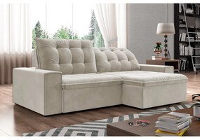 Sofá Retrátil 254 cm Sala de Estar Gabi Suede Bege G52 - Gran Belo