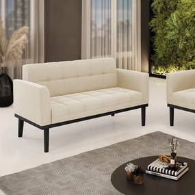 Sofá Namoradeira 2 Lugares Base de Madeira Preto Elisa Suede D03 - D'Rossi - Bege