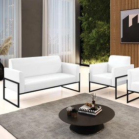 Sofá Namoradeira com Poltrona Base Industrial Alta Preto Marisa Corano D03 - D'Rossi - Branco